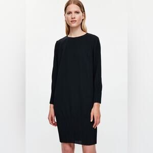 COS‎ Blue Ribbed Sheath Dress with Long Sleeves pleated hem